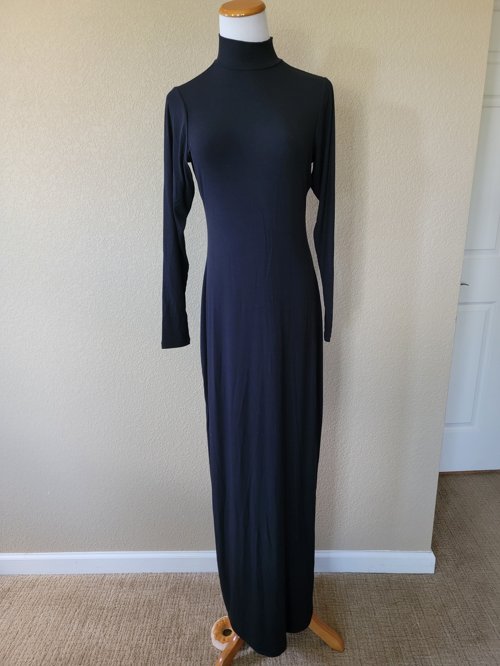 SKIMS Black Long-Sleeve Turtleneck Maxi Dress, Size XL